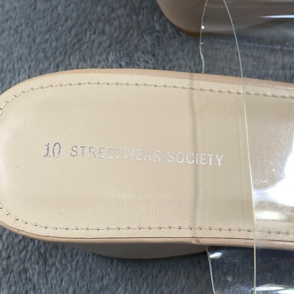 10 Streetwear Society Nude Clear Strap Block Heel Slide‎ Sandals Size 10 - Picture 3 of 8